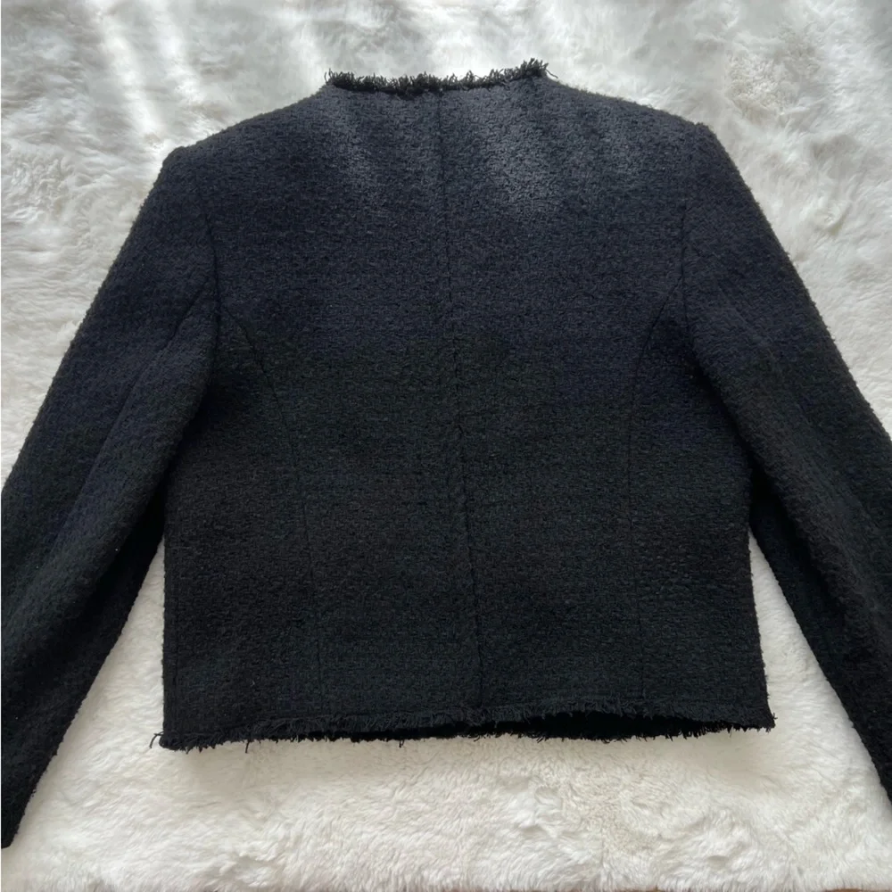 Mango Tweed Jacket Blazer with Fried Ends sz Large_8
